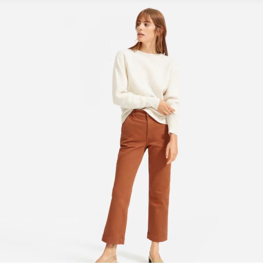 Everlane cocoa brown straight leg cropped high rise jeans.